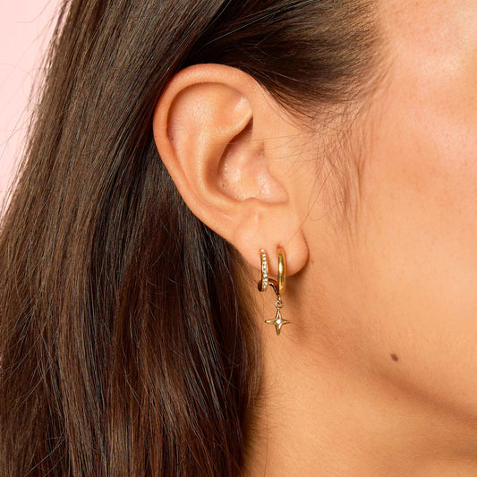 Anya Gold Crystal Star Double Huggie Earrings