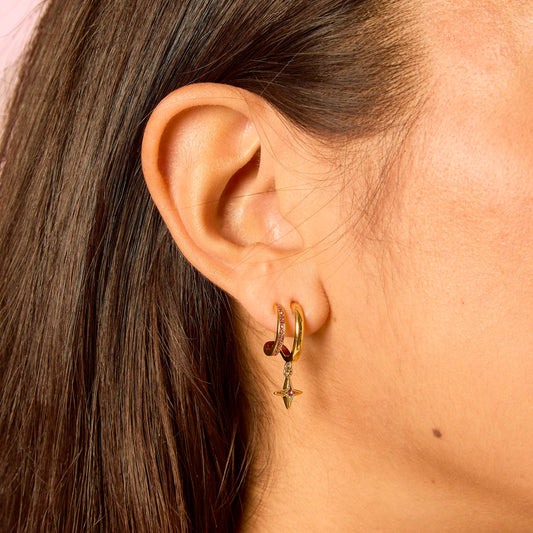 Anya Gold Pink Star Double Huggie Earrings