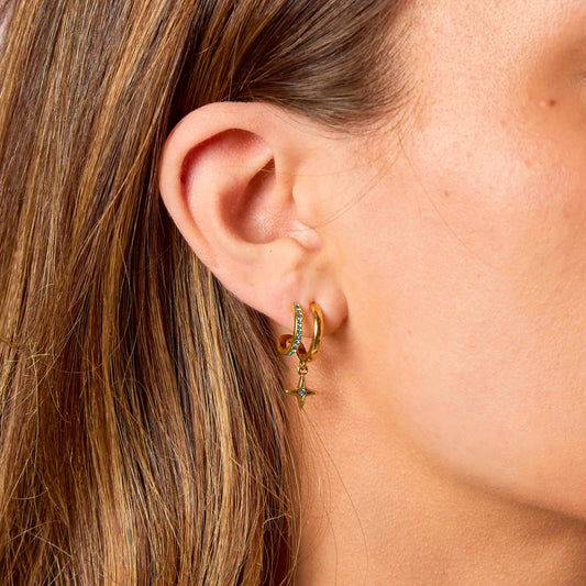 Anya Gold Turquoise Star Double Huggie Earrings