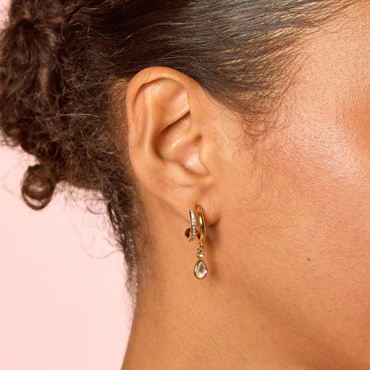 Neve Gold Crystal Droplet Double Huggie Earrings