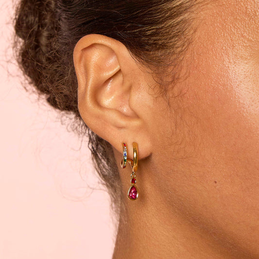 Neve Gold Rainbow Droplet Double Huggie Earrings