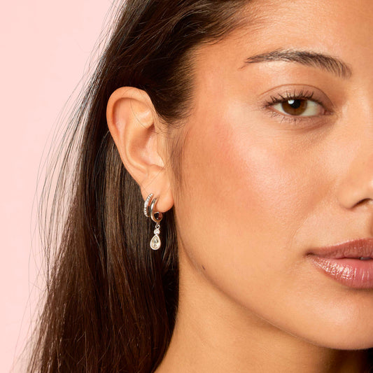 Neve Silver Crystal Droplet Double Huggie Earrings