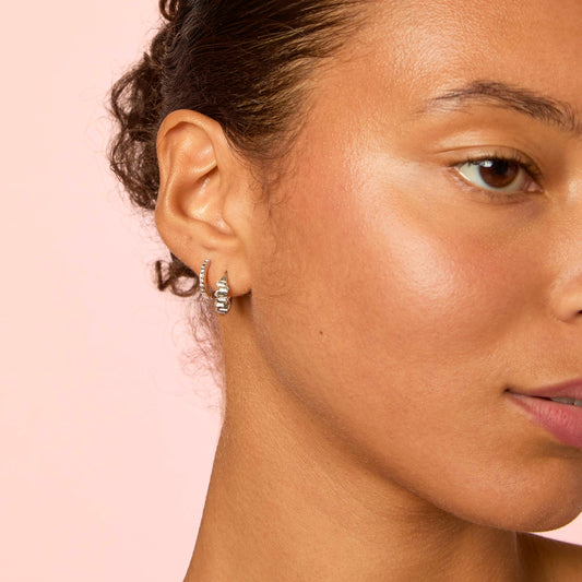 Lola Silver Crystal Huggie Earrings