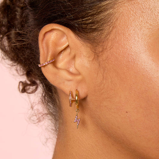 Kyla Gold Pink Lightning Double Huggie Earrings