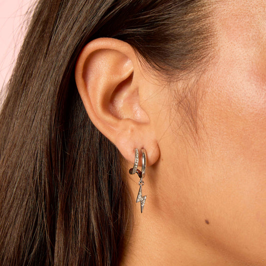 Kyla Silver Crystal Lightning Double Huggie Earrings