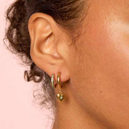 Macy Gold Turquoise Heart Double Huggie Earrings