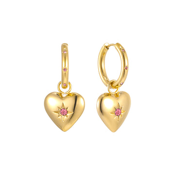 Lucinda Gold Pink Heart Hoop Earrings