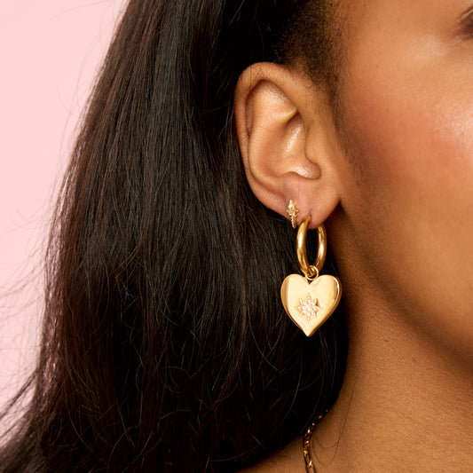 Lucinda Gold Pink Chunky Heart Hoop Earrings
