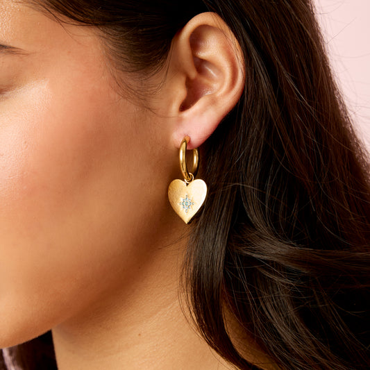 Lucinda Gold Turqouise Chunky Heart Hoop Earrings