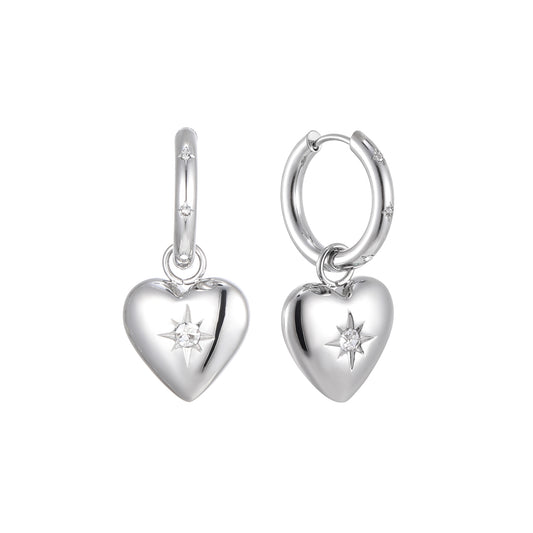 Lucinda Silver Crystal Heart Hoop Earrings
