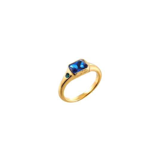 Lucy Gold Blue Simple Signet Stone Ring