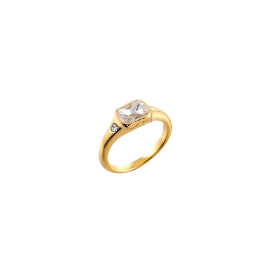 Lucy Gold Crystal Simple Signet Stone Ring