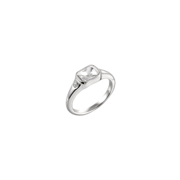Lucy Silver Crystal Simple Signet Stone Ring