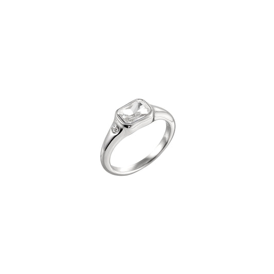 Lucy Silver Crystal Simple Signet Stone Ring