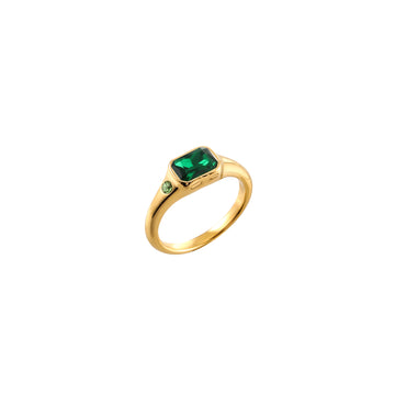 Lucy Gold Green Simple Signet Stone Ring
