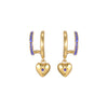 Macy Gold Blue Heart Double Huggie Earrings