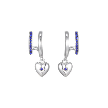 Macy Silver Blue Heart Double Huggie Earrings