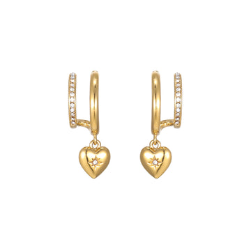 Macy Gold Crystal Heart Double Huggie Earrings