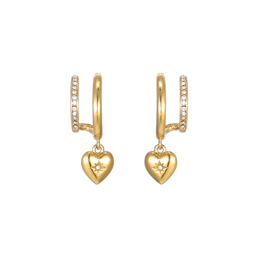 Macy Gold Crystal Heart Double Huggie Earrings