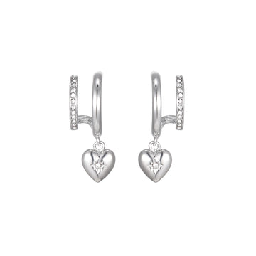 Macy Silver Crystal Heart Double Huggie Earrings