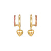 Macy Gold Pink Heart Double Huggie Earrings