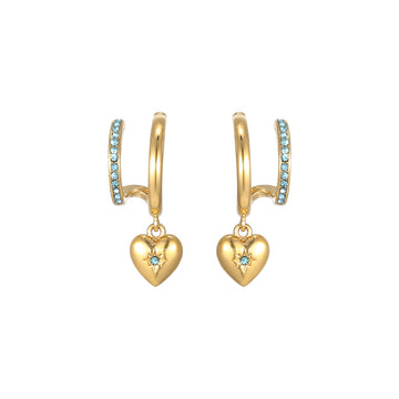 Macy Gold Turquoise Heart Double Huggie Earrings