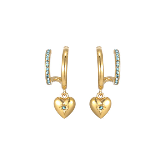 Macy Gold Turquoise Heart Double Huggie Earrings