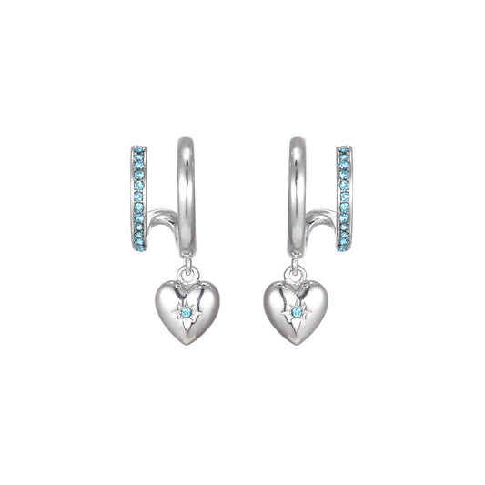 Macy Silver Turquoise Heart Double Huggie Earrings