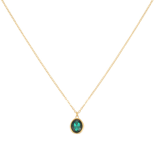 Maddie Gold Green Simple Stone Necklace