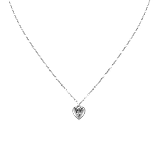 Megan Crystal Silver Heart Pendant Necklace