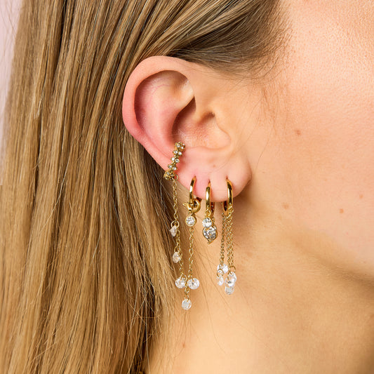 Millie Gold Crystal Chunky Ear Cuff & Droplet Chain
