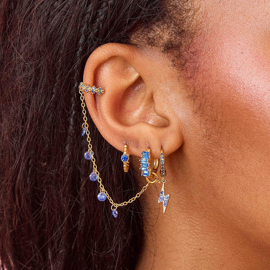 Millie Gold Blue Chunky Ear Cuff & Droplet Chain