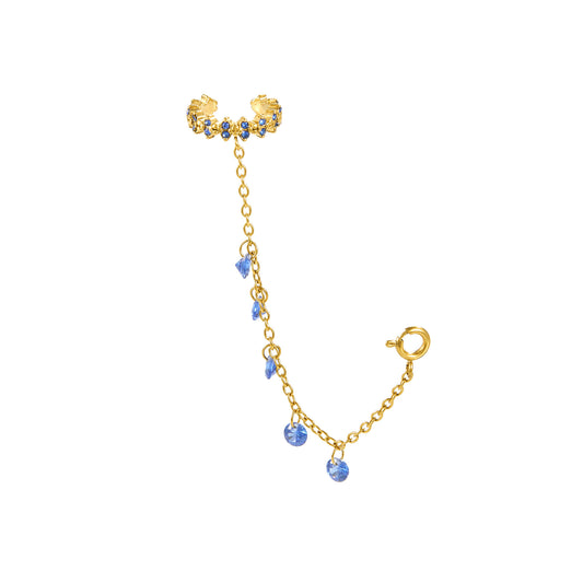 Millie Gold Blue Chunky Ear Cuff & Droplet Chain
