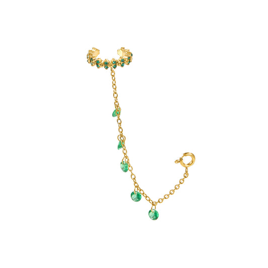 Millie Gold Green Chunky Ear Cuff & Droplet Chain
