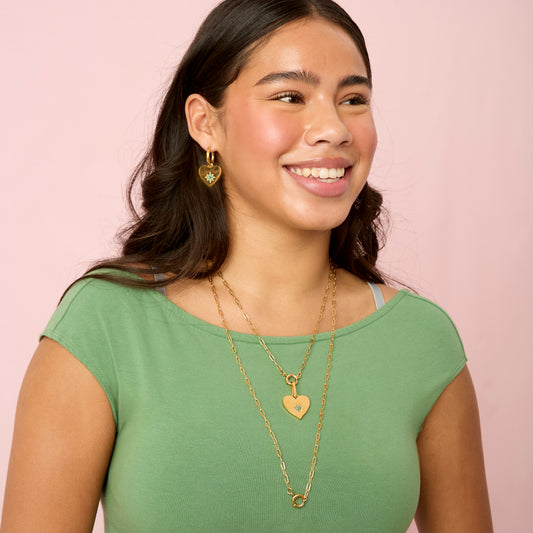 Millie Gold Green Chunky Heart Pendant Charm