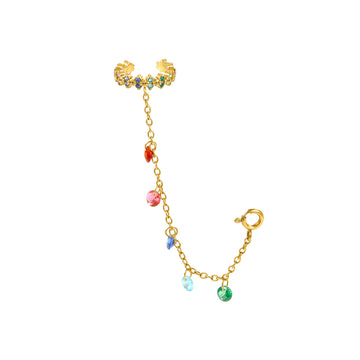 Millie Gold Rainbow Chunky Ear Cuff & Droplet Chain