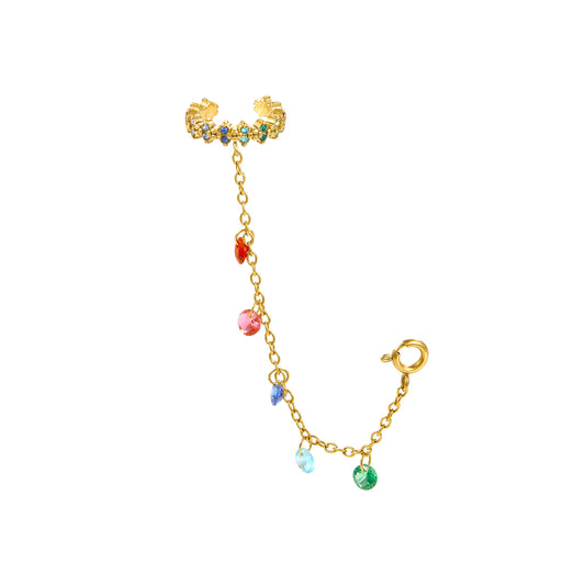Millie Gold Rainbow Chunky Ear Cuff & Droplet Chain