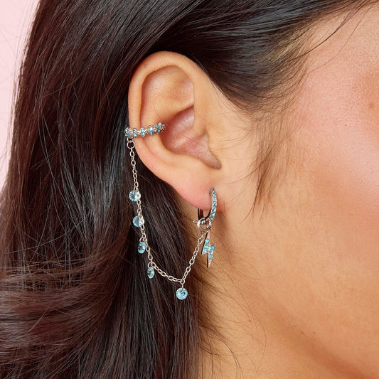 Millie Silver Turquoise Chunky Ear Cuff & Droplet Chain