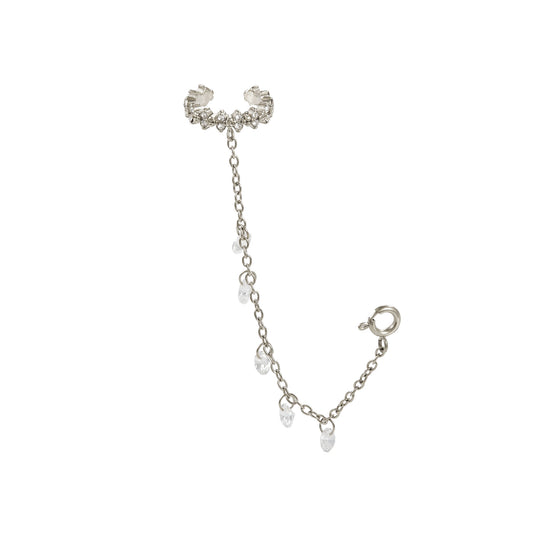 Millie Silver Crystal Chunky Ear Cuff & Droplet Chain