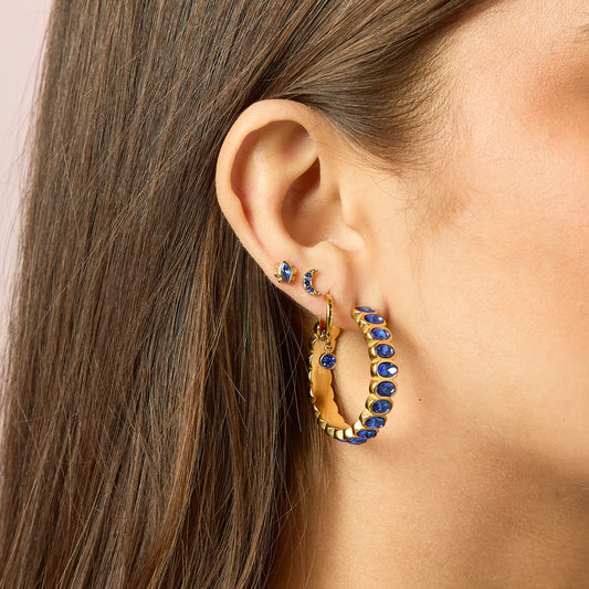 Molly Gold Blue Huggie Hoops