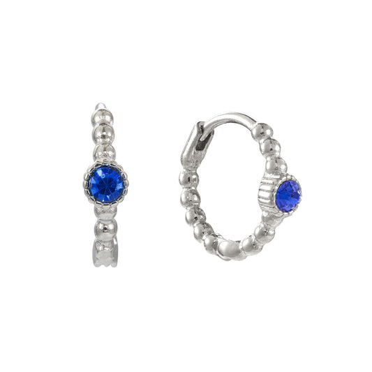 Nadine Blue Silver Dainty Gem Huggie Earrings