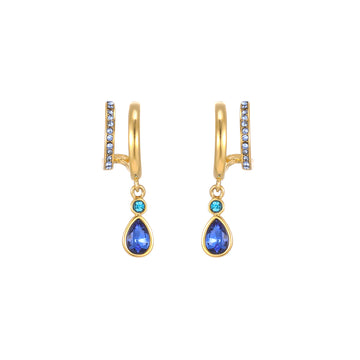 Neve Gold Blue Droplet Double Huggie Earrings