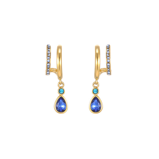 Neve Gold Blue Droplet Double Huggie Earrings