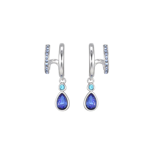 Neve Silver Blue Droplet Double Huggie Earrings