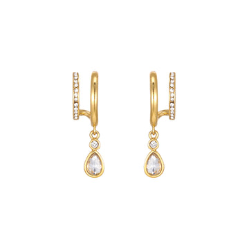 Neve Gold Crystal Droplet Double Huggie Earrings