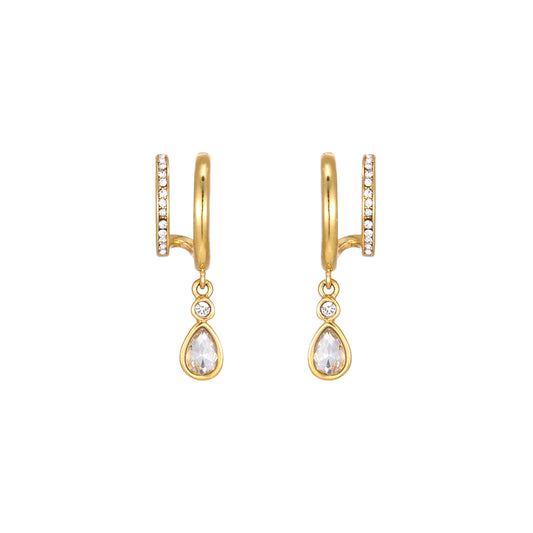 Neve Gold Crystal Droplet Double Huggie Earrings