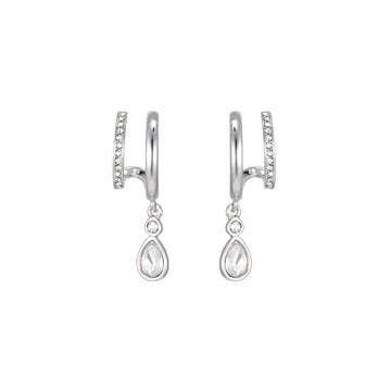 Neve Silver Crystal Droplet Double Huggie Earrings
