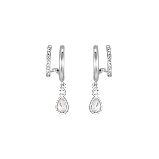 Neve Silver Crystal Droplet Double Huggie Earrings
