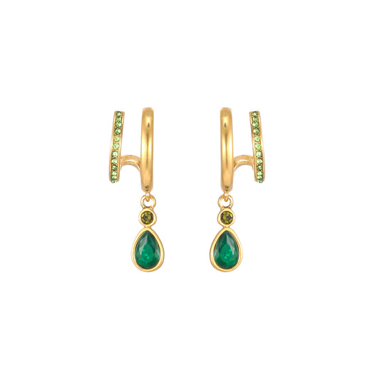 Neve Gold Green Droplet Double Huggie Earrings