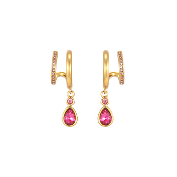 Neve Gold Pink Droplet Double Huggie Earrings